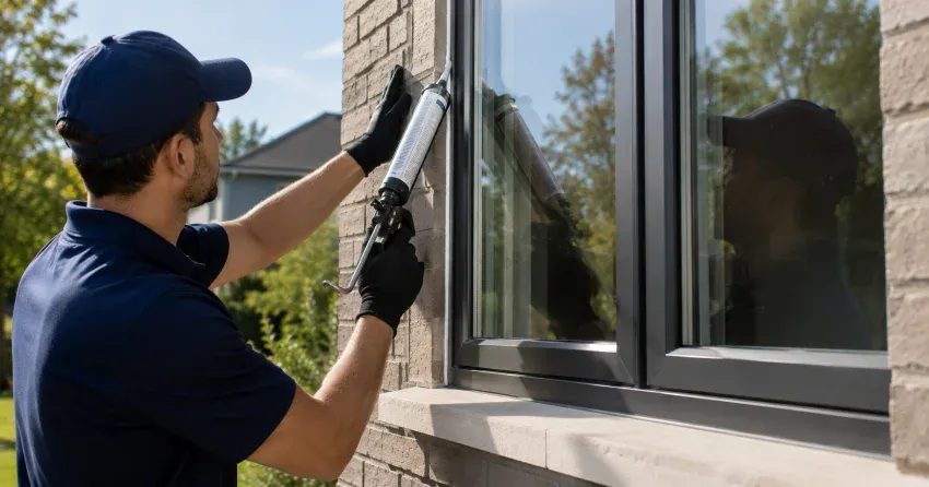 Aluminum window frame with double glazed insulated glass unit installed in a residential wall in Norwich