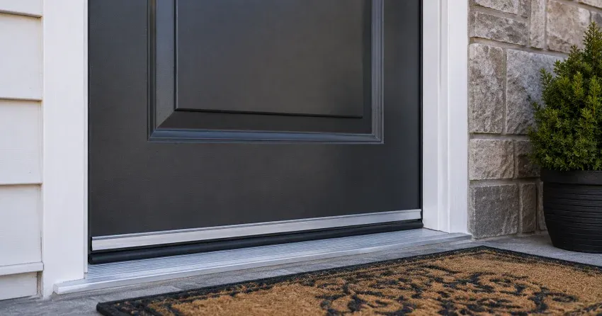 technician replacing worn door weatherstripping in Credit Ville, Norwich home