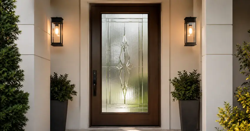 decorative frosted glass panel installed in a front door in Rosanna, Norwich