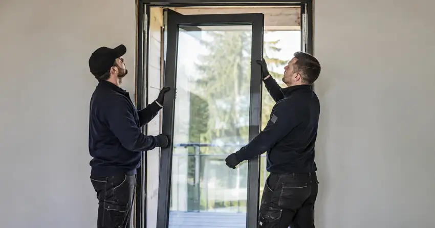 new glass panel being fitted into door frame in Norwich