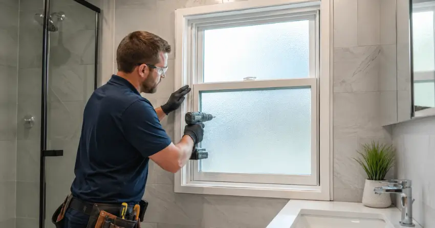 frosted glass installation bathroom window in Cornell, Norwich