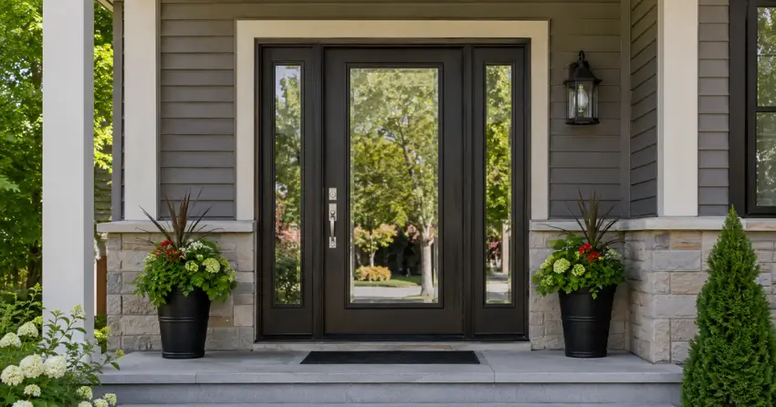 glass entry door with sidelights on a home in Spring Ford, Norwich