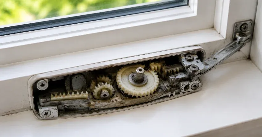 technician replacing casement window crank operator in Curries, Norwich home